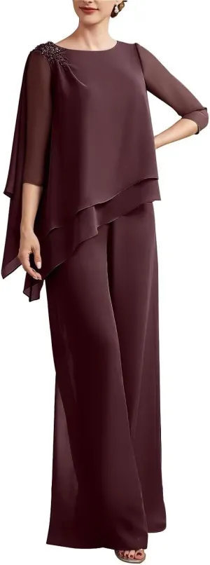 2 Piece Mother of The Bride Dresses Pant Suits Beaded Evening Formal Jumpsuit Tiered Wedding Guest Groom