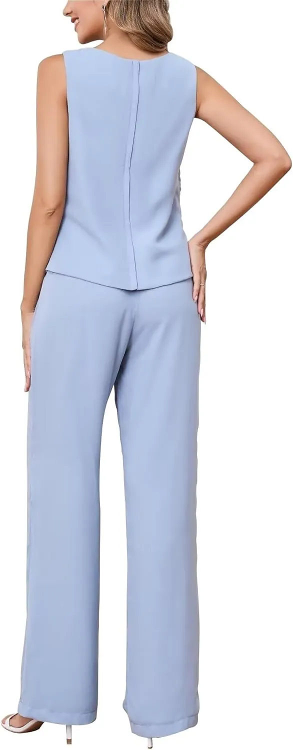 3 Piece Mother of The Bride Pant Suits with Jacket Chiffon Formal Wedding Guest Outfit for Women Dressy
