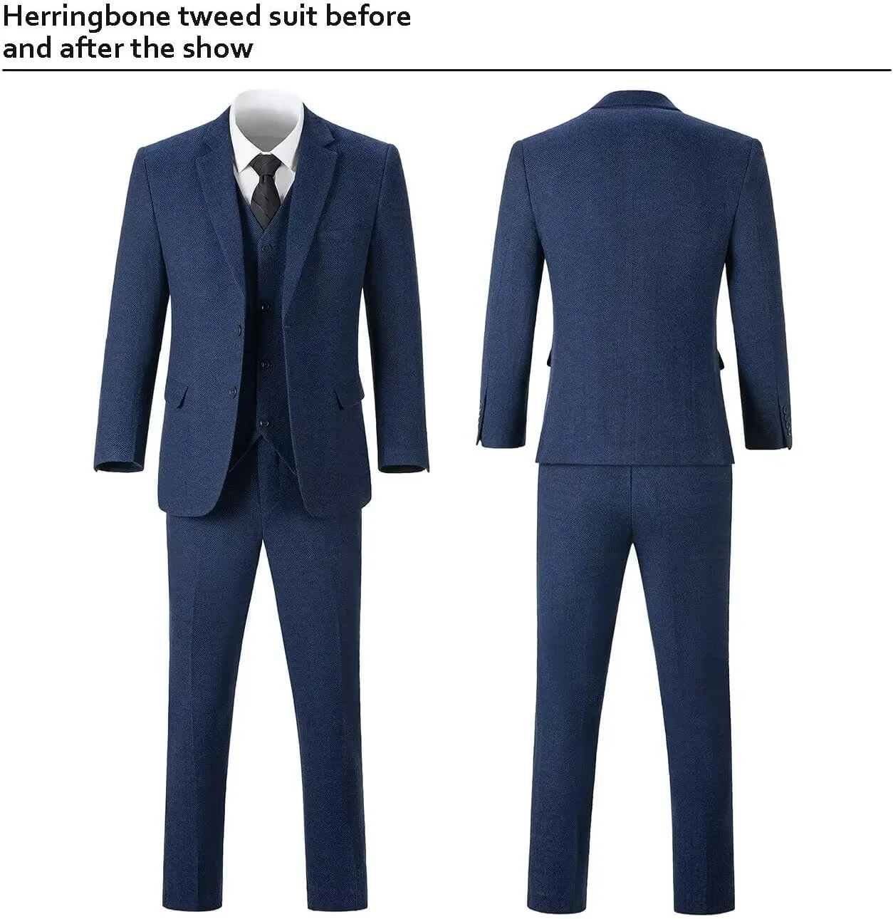 3 Pieces Retro Brown Mens Tweed Suit Slim Fit Wedding Suit Grooms Tuxedos Prom Wool Suits Jacket Vest Pants Set