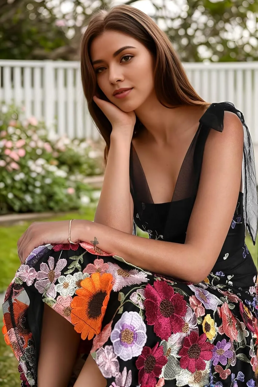 3D Flower Prom Dresses for Women Long Flower Formal Gowns Spaghetti Straps Floral Evening Party Dresses DR0618