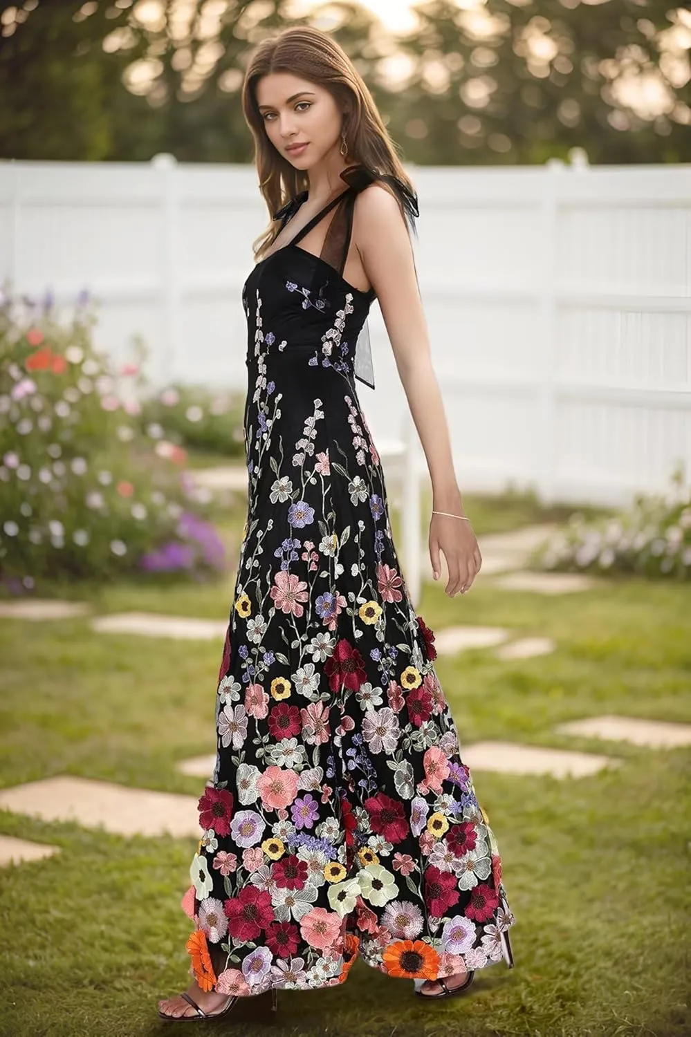 3D Flower Prom Dresses for Women Long Flower Formal Gowns Spaghetti Straps Floral Evening Party Dresses DR0618