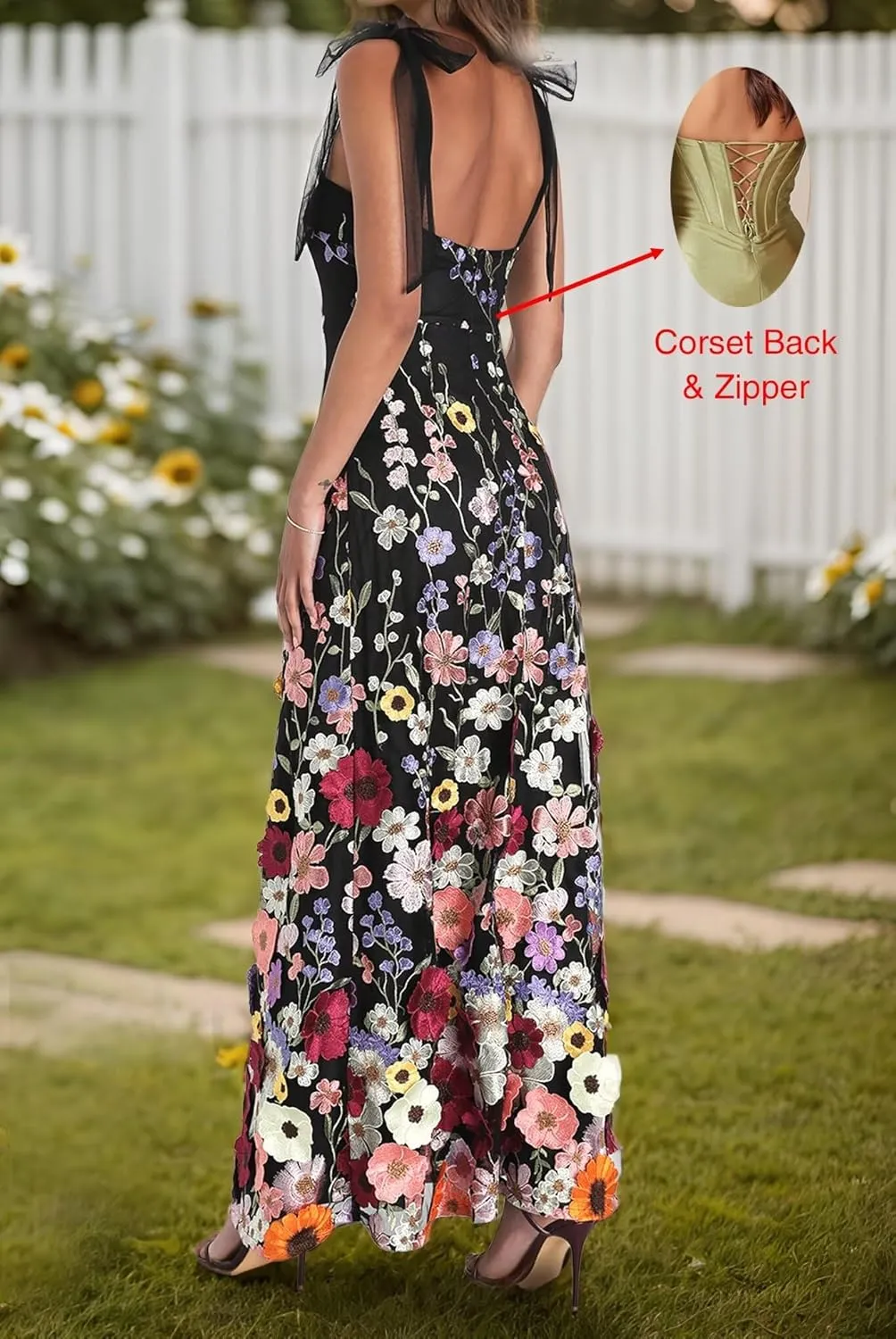 3D Flower Prom Dresses for Women Long Flower Formal Gowns Spaghetti Straps Floral Evening Party Dresses DR0618