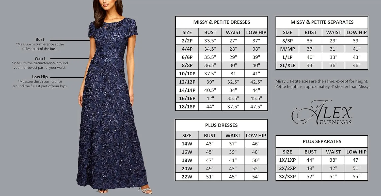 Alex Evenings Women's Tea Length Mother of The Bride Dress with Rosette Lace Detail (Petite and Regular Sizes)