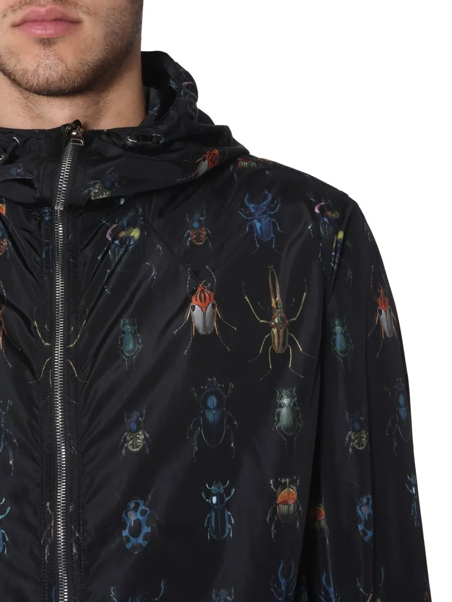 Alexander McQueen Insect Print Hooded Lightweight Jacket
