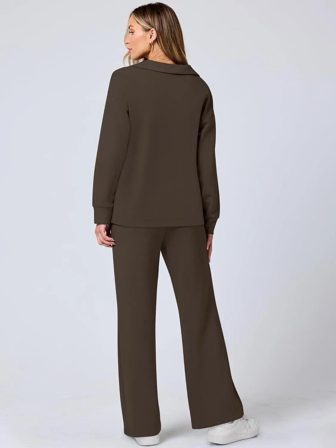 ANRABESS Women's 2 Piece Outfits Lounge Sets Casual Long Sleeve Sweatsuits Polo Top Wide Leg Pants Spring Sweat Matching Sets