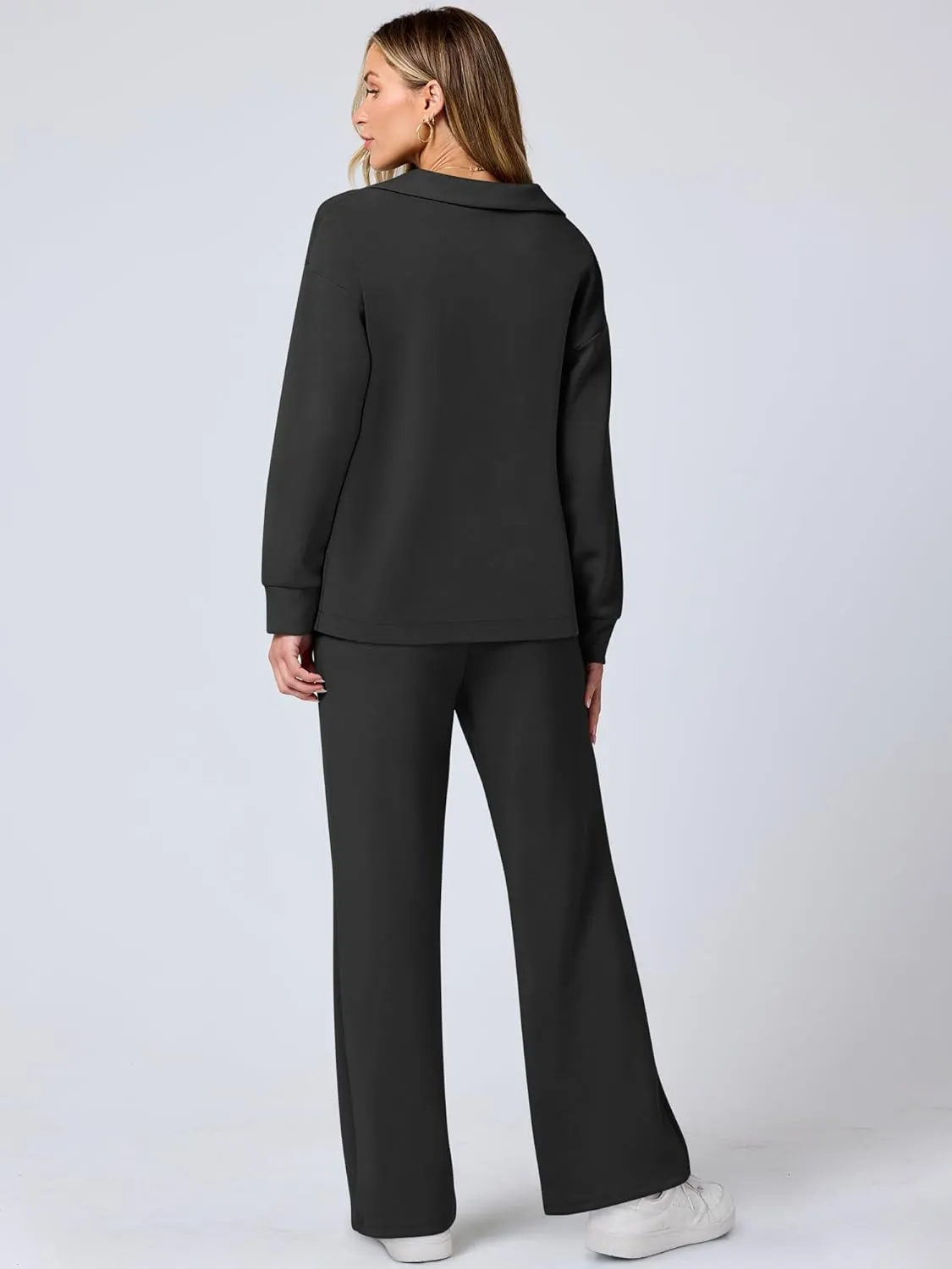 ANRABESS Women's 2 Piece Outfits Lounge Sets Casual Long Sleeve Sweatsuits Polo Top Wide Leg Pants Spring Sweat Matching Sets