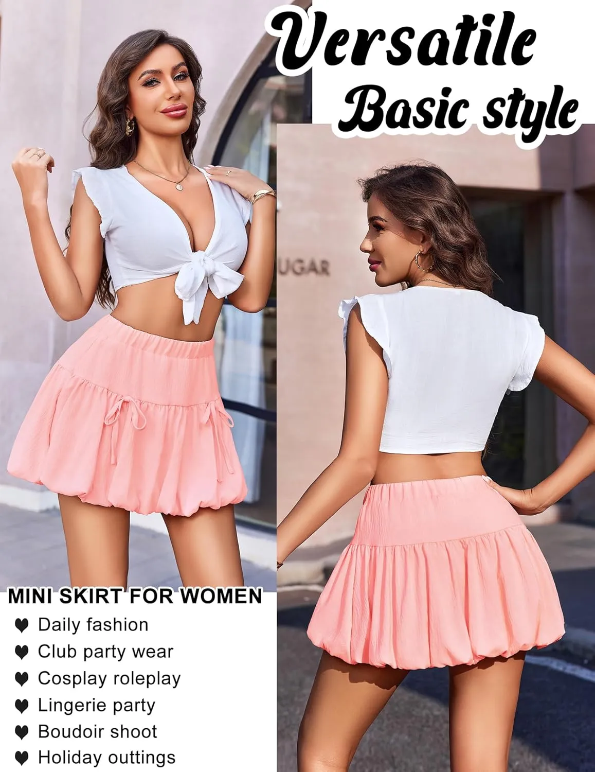 Avidlove Mini Skirt for Women Sexy Bubble Puffy Hem Y2K Elastic Waist A Line Basic Casual Skirts S-XXL