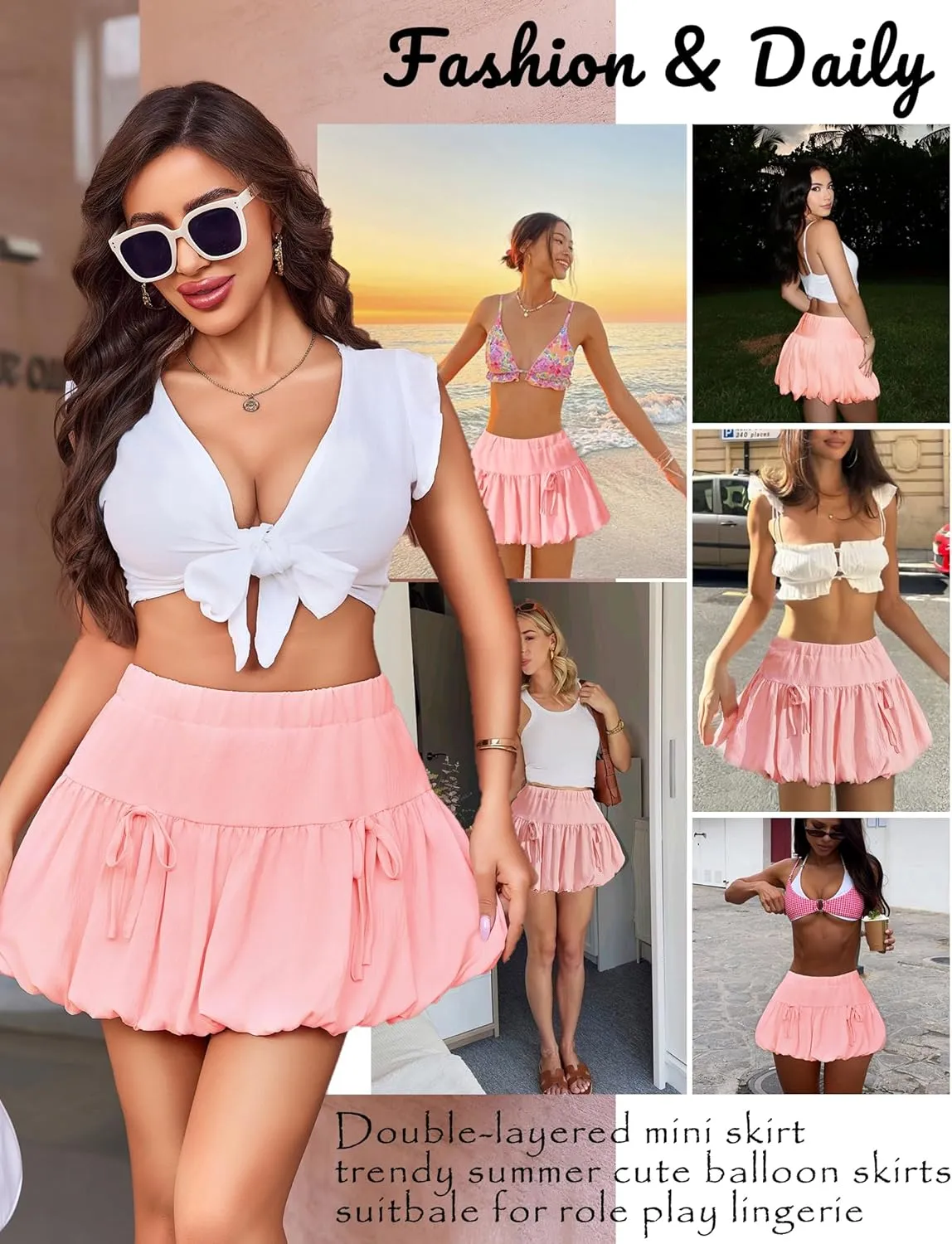 Avidlove Mini Skirt for Women Sexy Bubble Puffy Hem Y2K Elastic Waist A Line Basic Casual Skirts S-XXL