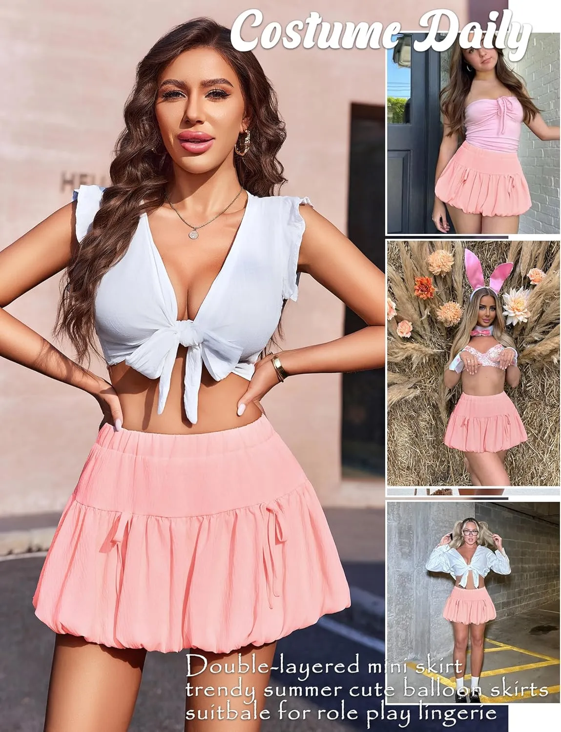 Avidlove Mini Skirt for Women Sexy Bubble Puffy Hem Y2K Elastic Waist A Line Basic Casual Skirts S-XXL