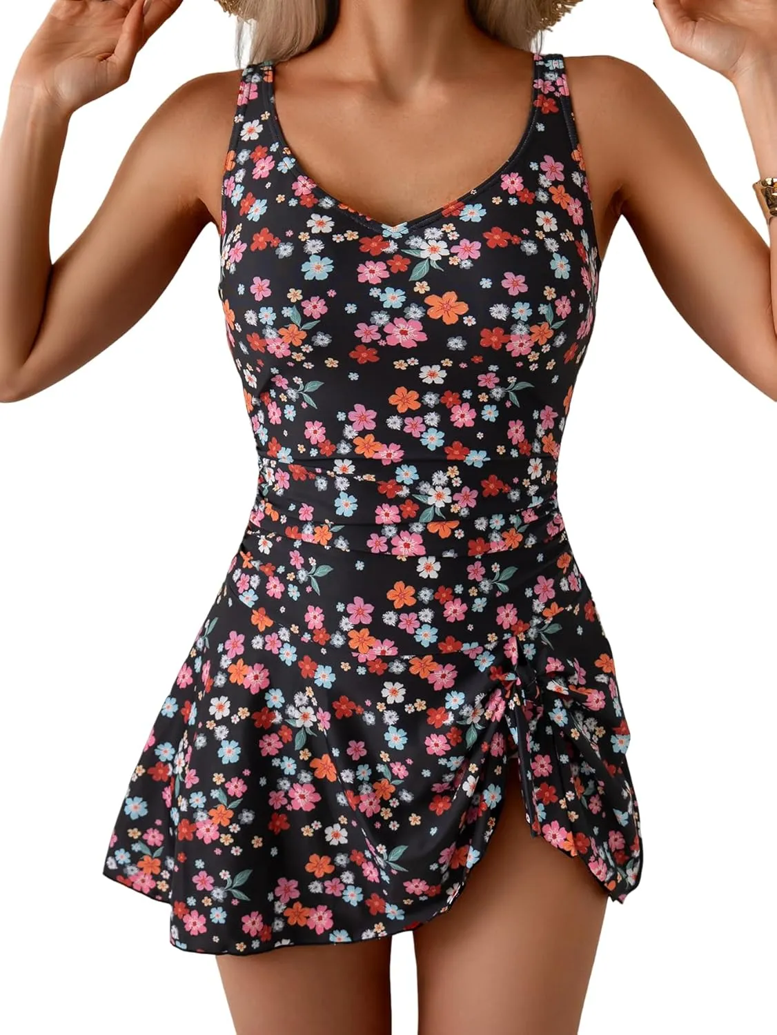 B2prity One Piece Swimdress Swimsuits for Women Tummy Control Swim Dresses Skirt V Neck Wrap Bathing Suit