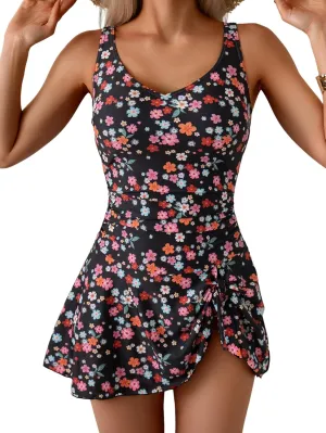 B2prity One Piece Swimdress Swimsuits for Women Tummy Control Swim Dresses Skirt V Neck Wrap Bathing Suit