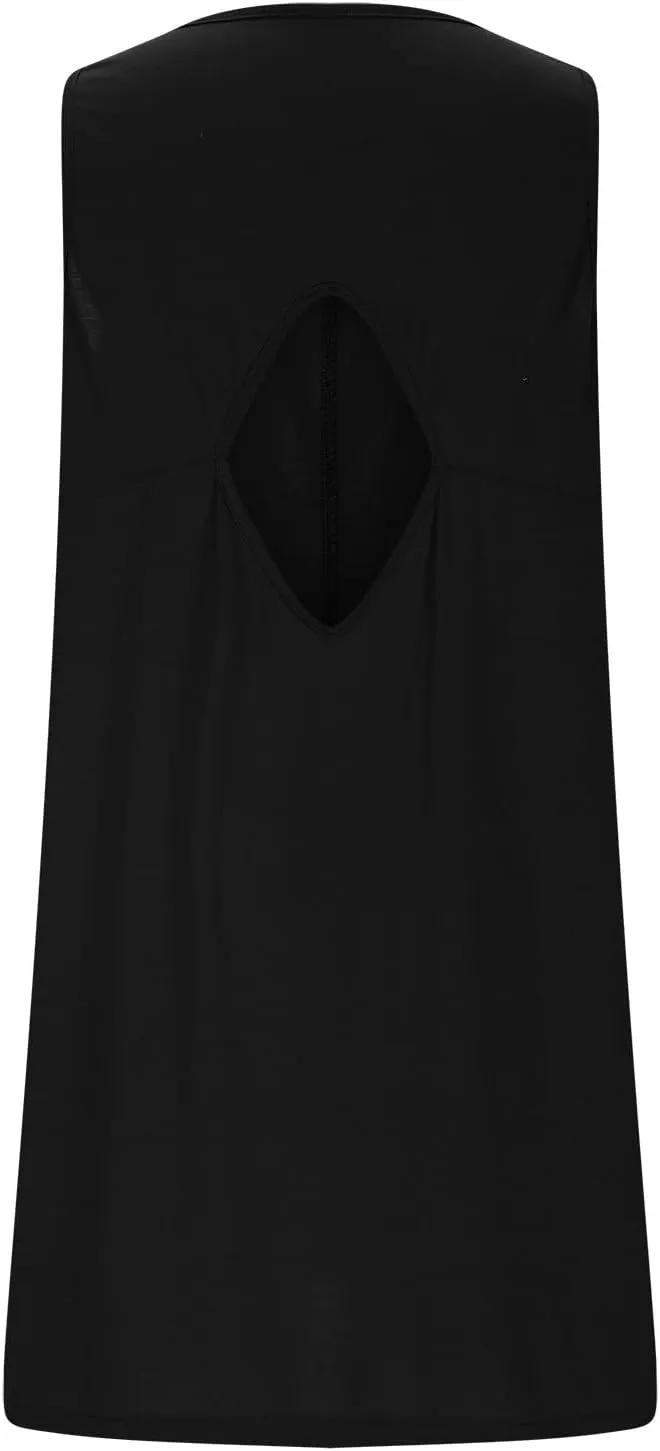Backless Mini Dress Women 2025 Sleeveless Crewneck Solid Color Loose Summer Casual Sexy Open Back Vacation Outfits