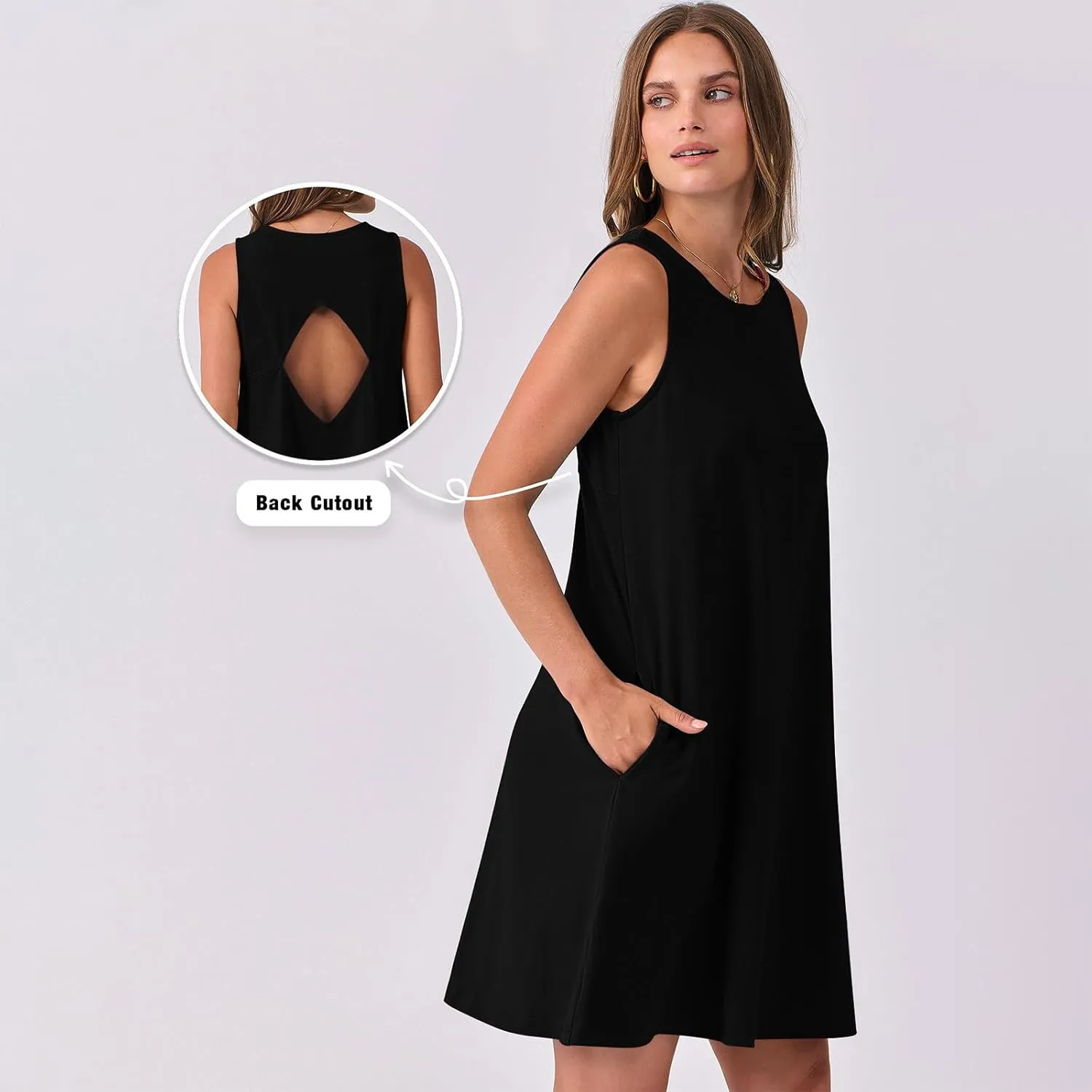 Backless Mini Dress Women 2025 Sleeveless Crewneck Solid Color Loose Summer Casual Sexy Open Back Vacation Outfits