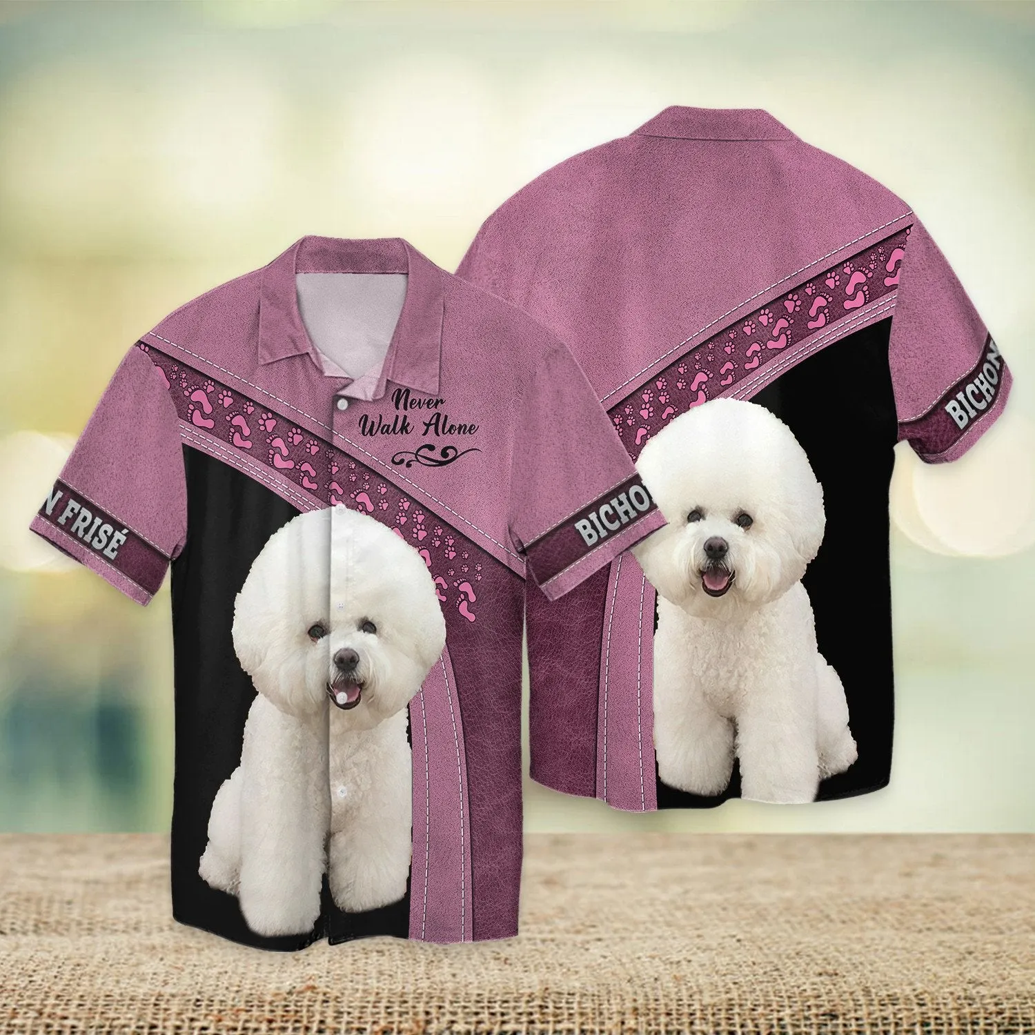 Bichon Frise Pink Love Never Walk Alone 3D Full Print Shirts, Dog Memorial Gifts for loss of Dog
