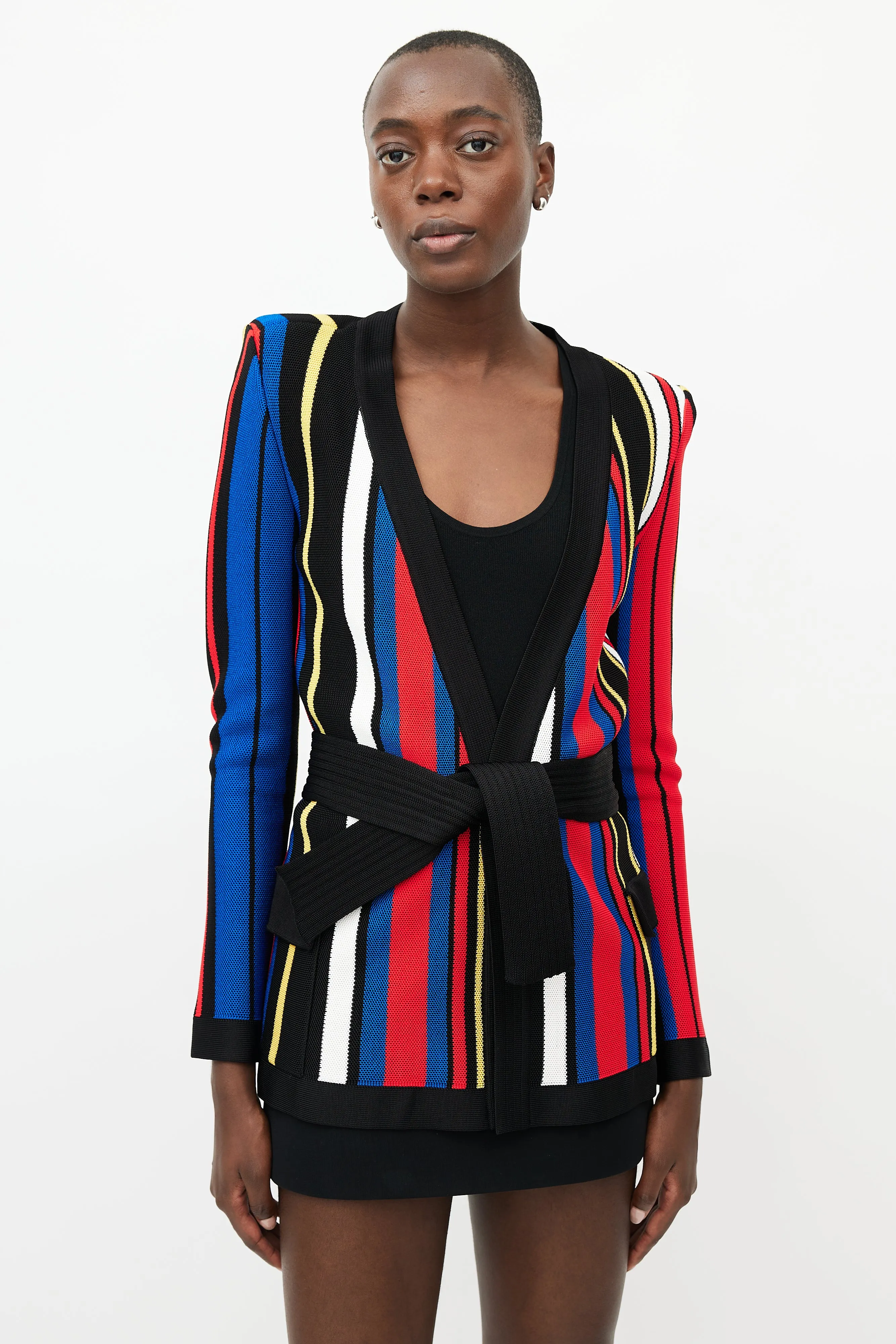 Black & Multicolour Striped Knit Cardigan