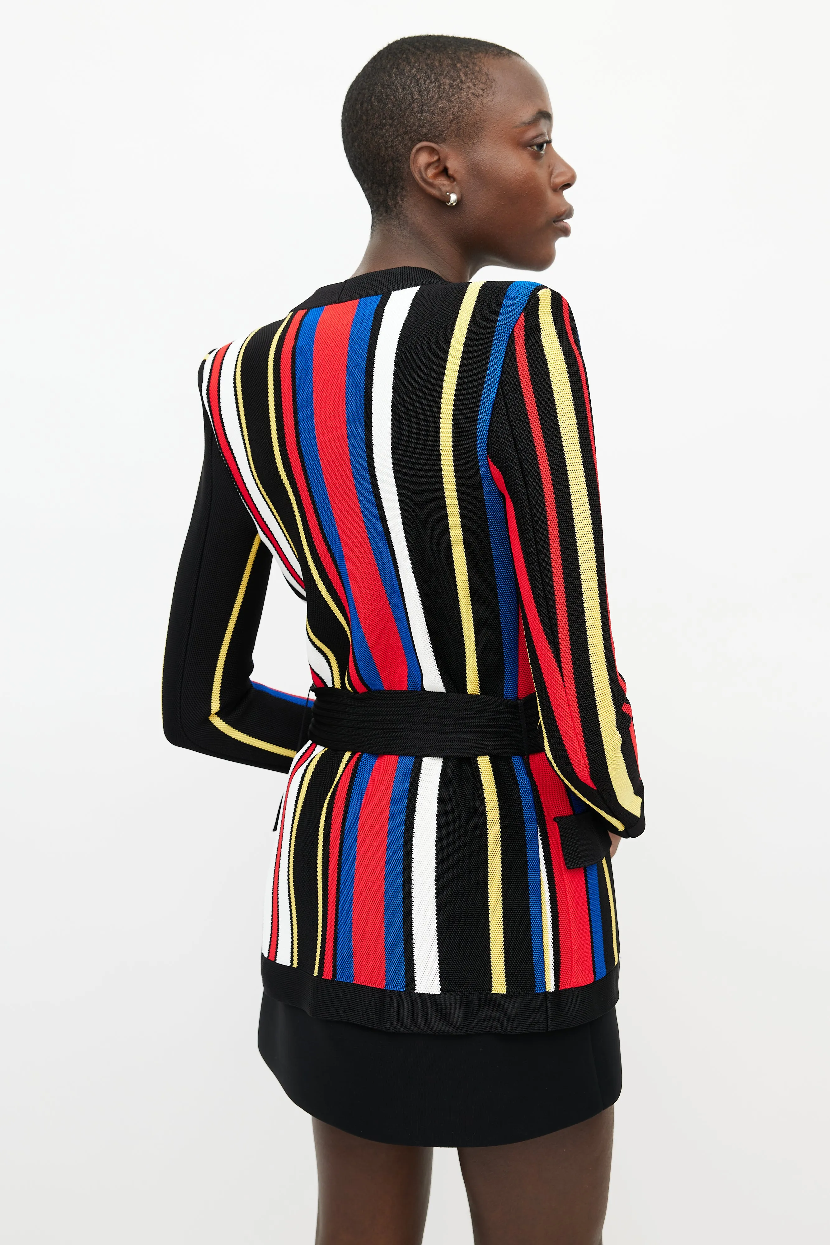 Black & Multicolour Striped Knit Cardigan
