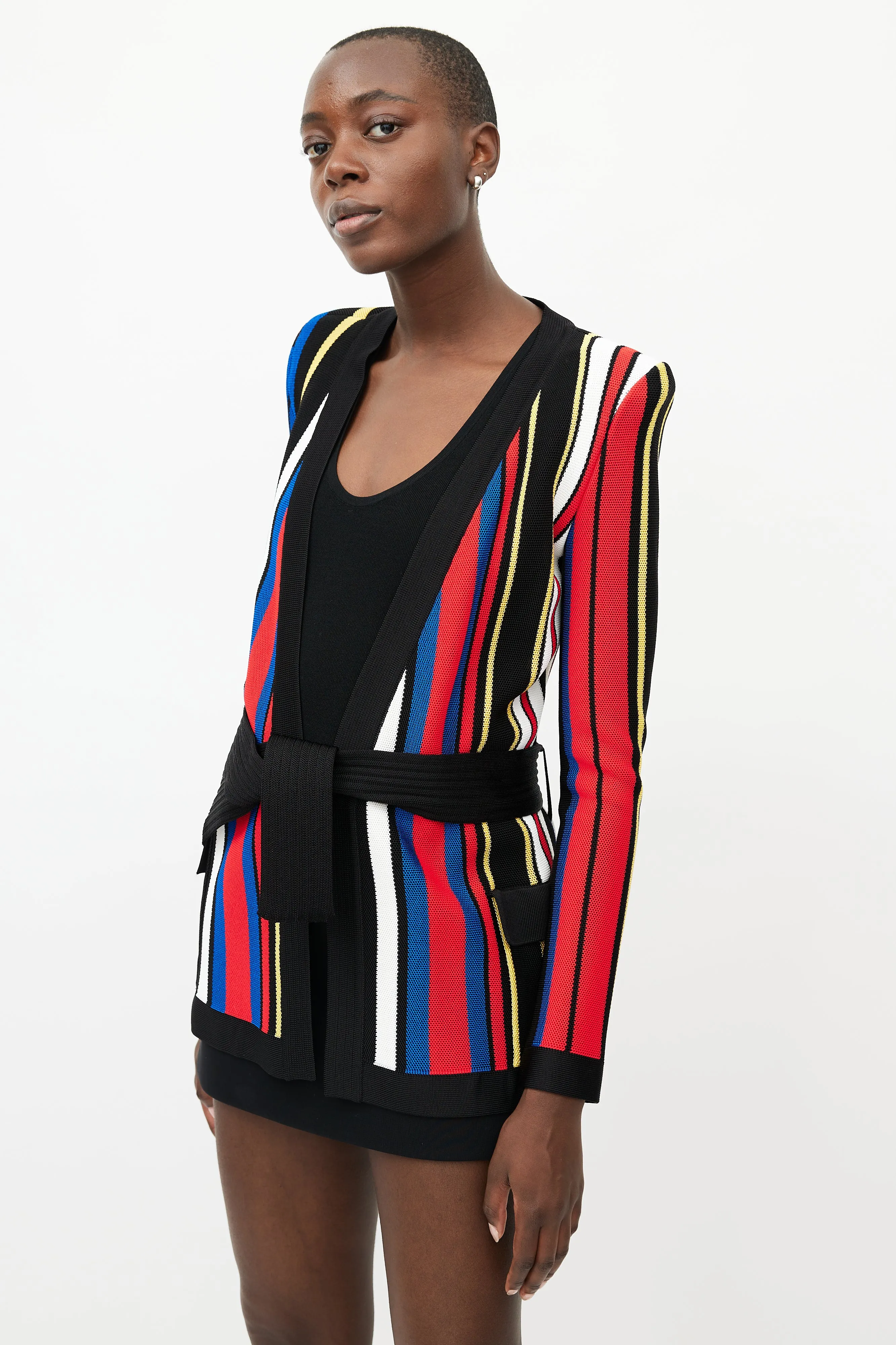 Black & Multicolour Striped Knit Cardigan