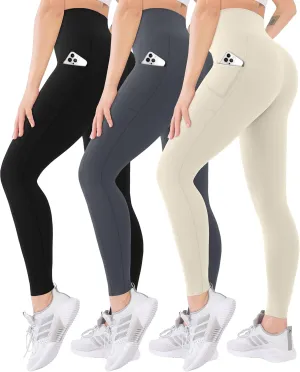 Blisset 3 Pack High Waisted Leggings for Women-Soft Athletic Tummy Control Pants for Running Yoga Workout Reg & Plus Size