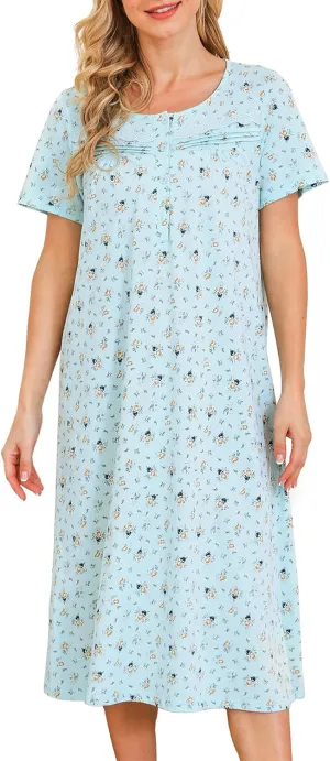 Bloggerlove Nightgowns for Women Soft 100% Cotton House Dress Short/Long Sleeve Night Gowns Comfy Sleepwear S-3XL