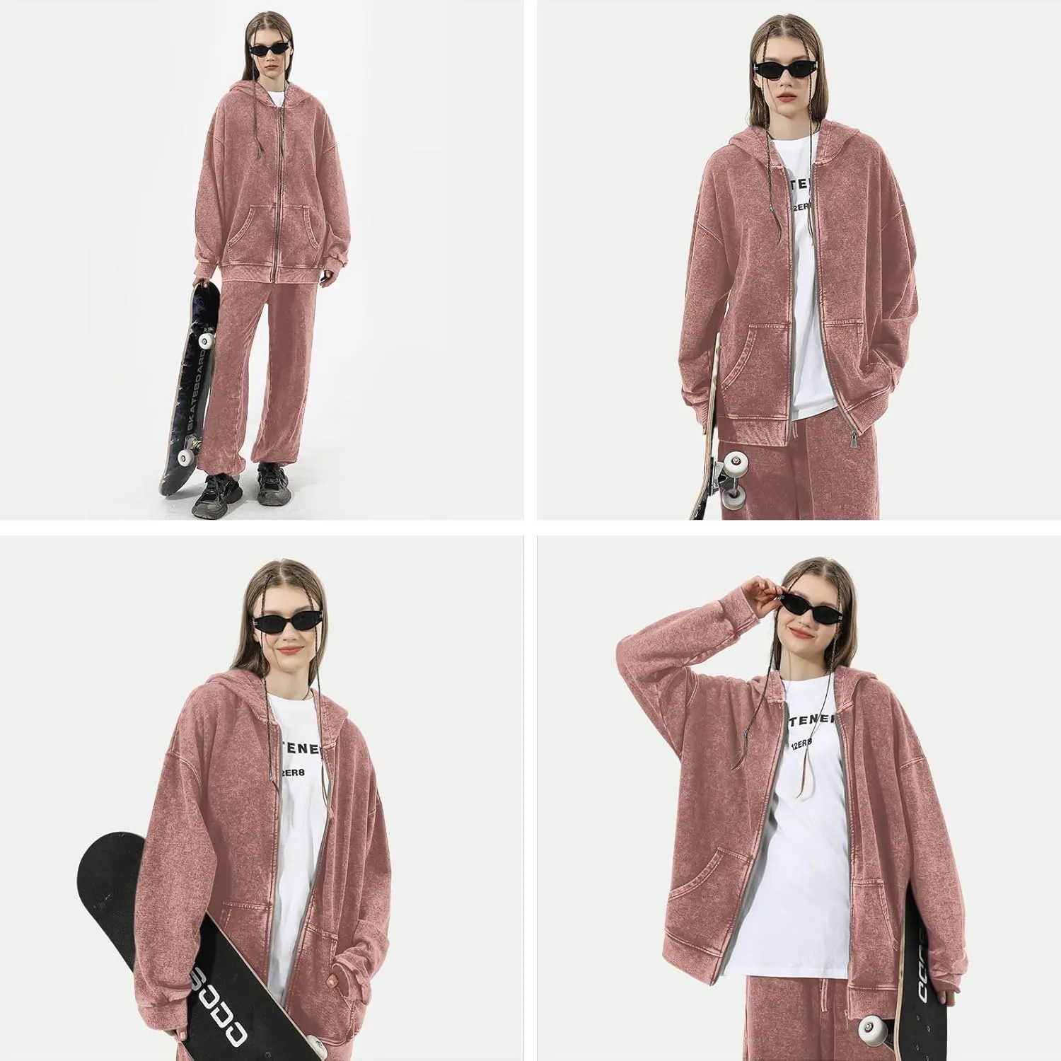 Bobeutou Mens Zip Up Acid Wash Hoodie Vintage Oversized Casual Fall Jacket Cotton Hooded Sweatshirts with Pockets Streetwear