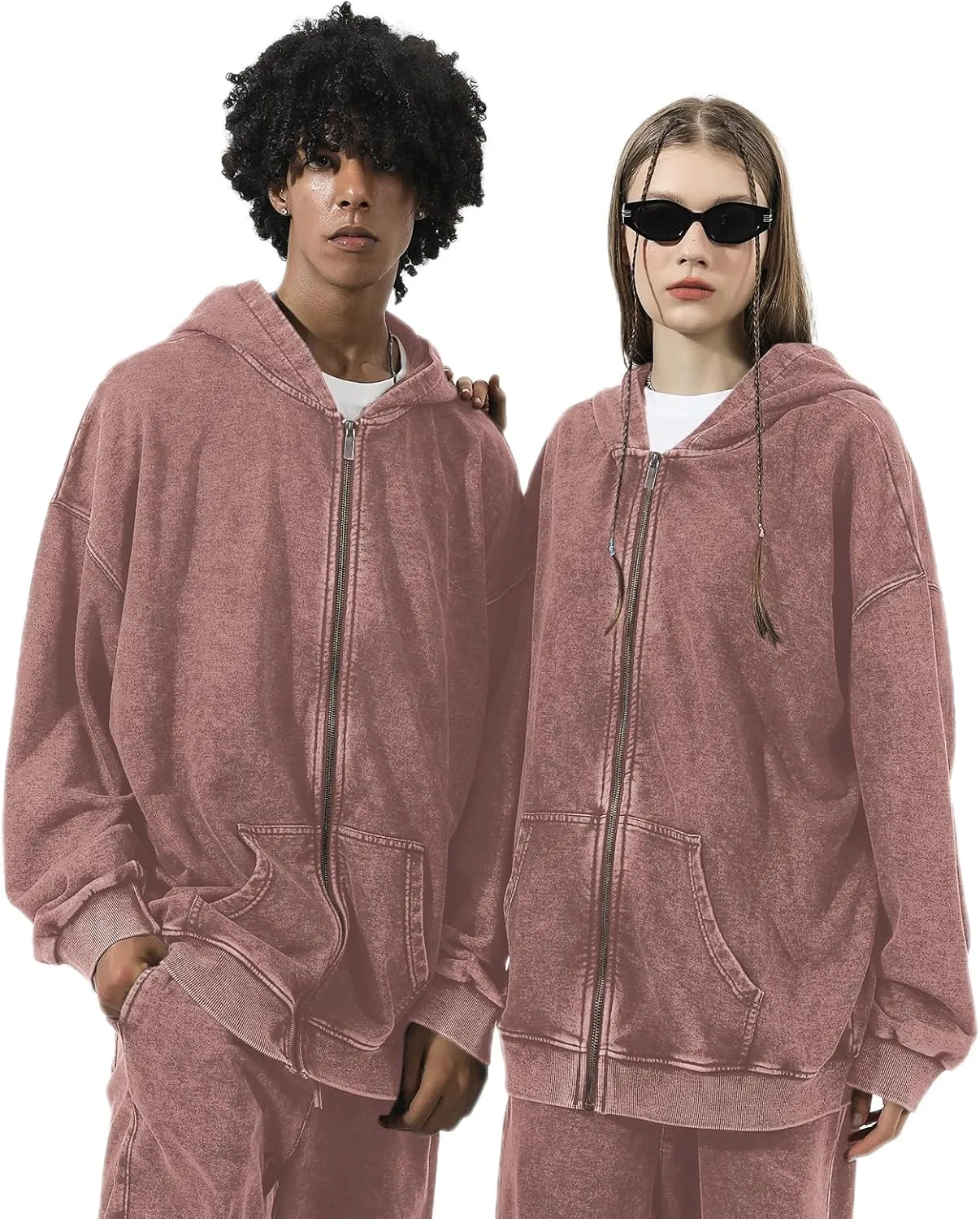Bobeutou Mens Zip Up Acid Wash Hoodie Vintage Oversized Casual Fall Jacket Cotton Hooded Sweatshirts with Pockets Streetwear