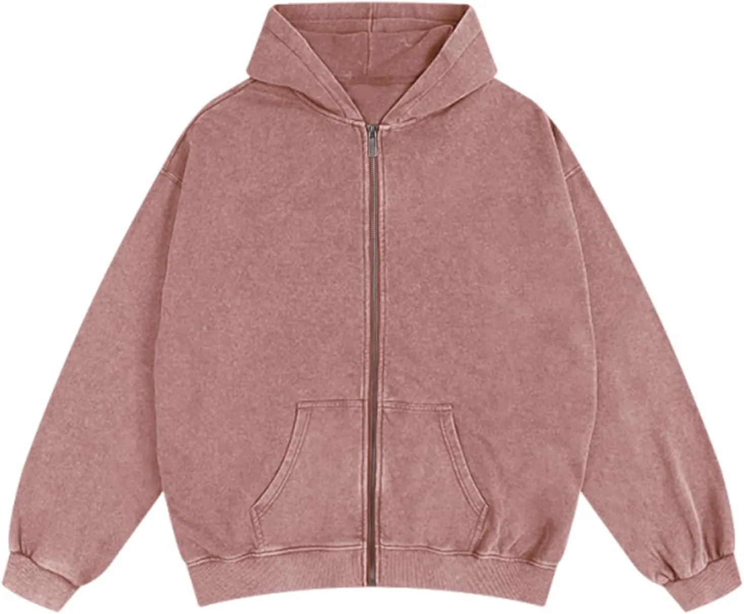 Bobeutou Mens Zip Up Acid Wash Hoodie Vintage Oversized Casual Fall Jacket Cotton Hooded Sweatshirts with Pockets Streetwear