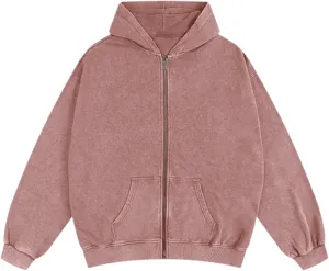 Bobeutou Mens Zip Up Acid Wash Hoodie Vintage Oversized Casual Fall Jacket Cotton Hooded Sweatshirts with Pockets Streetwear