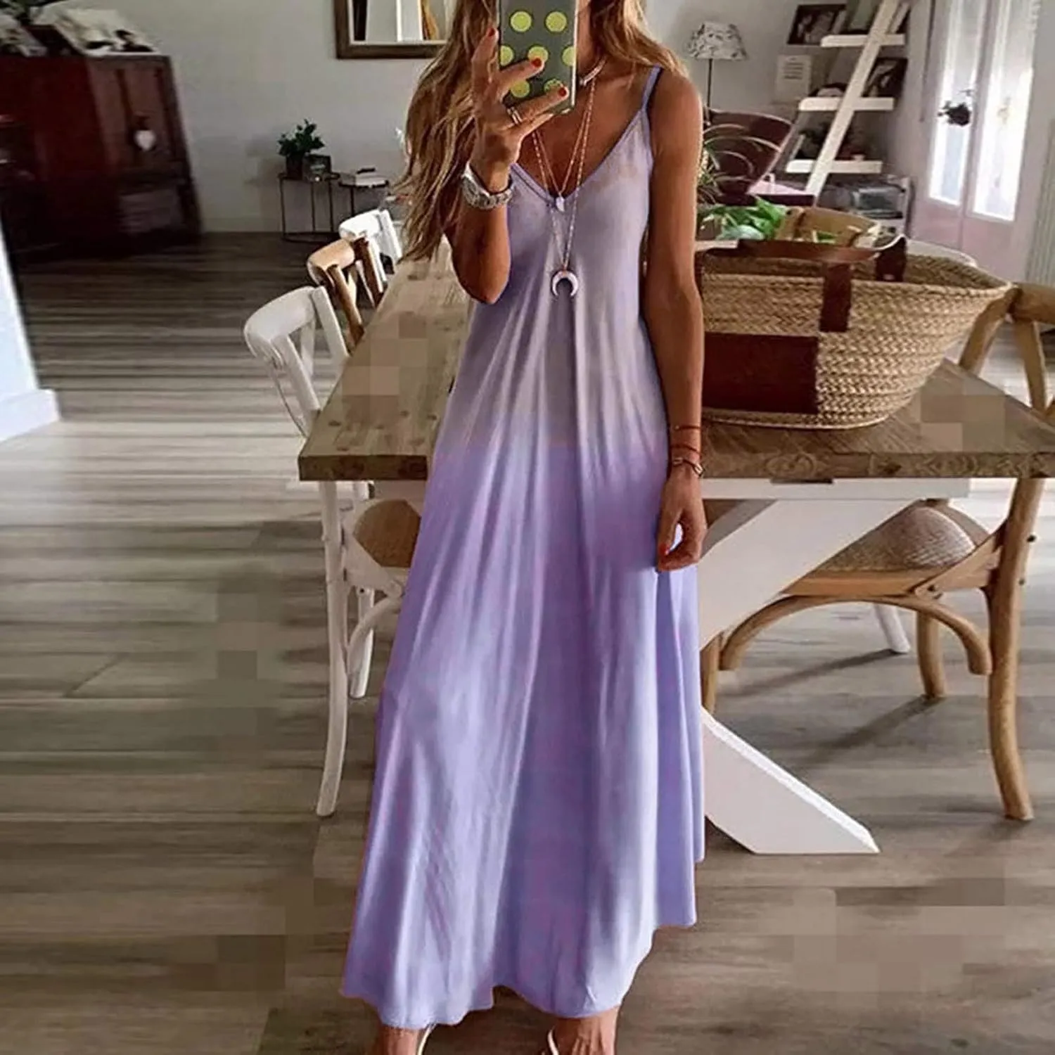 Boho Dresses for Women 2024 Spring Summer Fashion Floral Print Maxi Dress Plus Size Casual V Neck Flowy Sling Beach Sundress