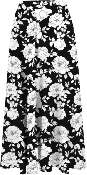 Boho Floral Maxi Skirts for Women Summer Beach Vacation A-Line Pleated Long Skirts Elastic High Waisted Flowy Skirt