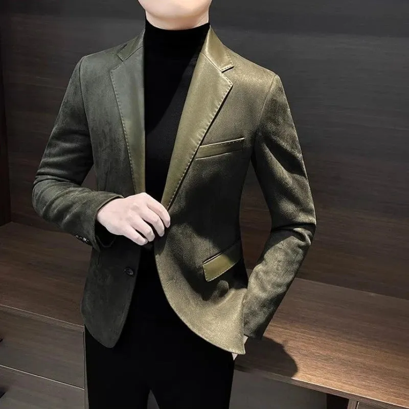 Bonsir Single Breasted Splicing New In Jacket for Men Vintage Coats Luxury Designer High Quality Spring Clothes Man Suits and Blazers