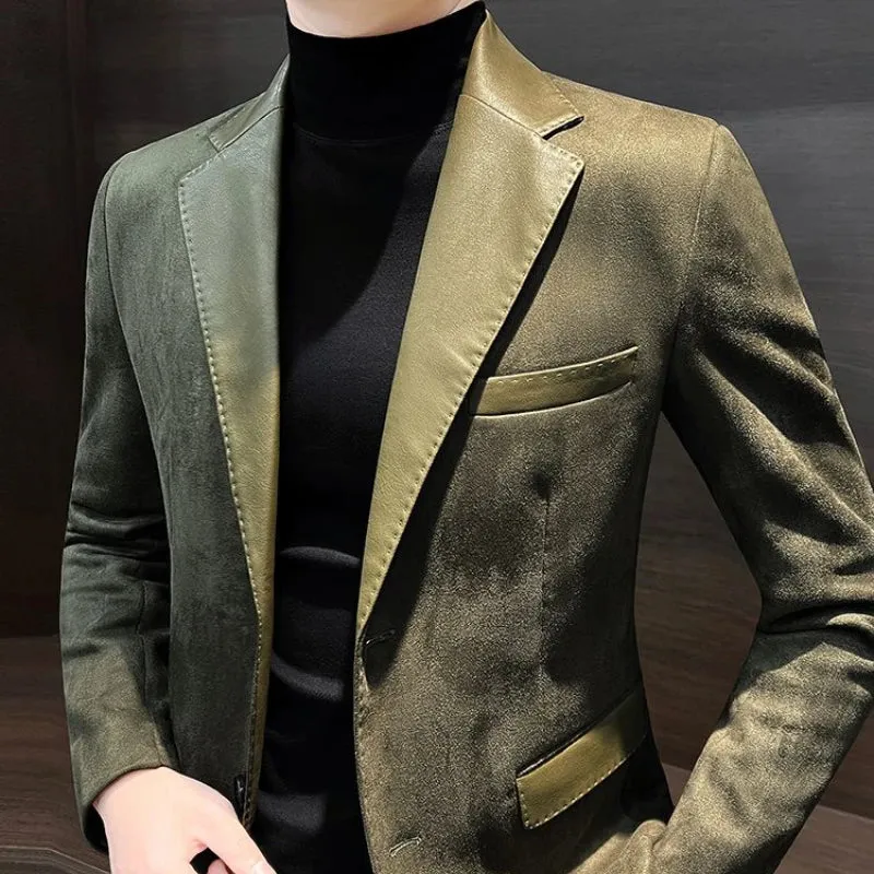 Bonsir Single Breasted Splicing New In Jacket for Men Vintage Coats Luxury Designer High Quality Spring Clothes Man Suits and Blazers