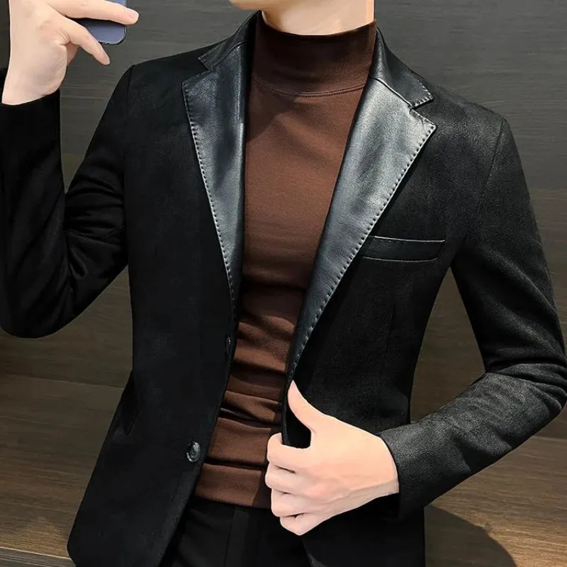 Bonsir Single Breasted Splicing New In Jacket for Men Vintage Coats Luxury Designer High Quality Spring Clothes Man Suits and Blazers