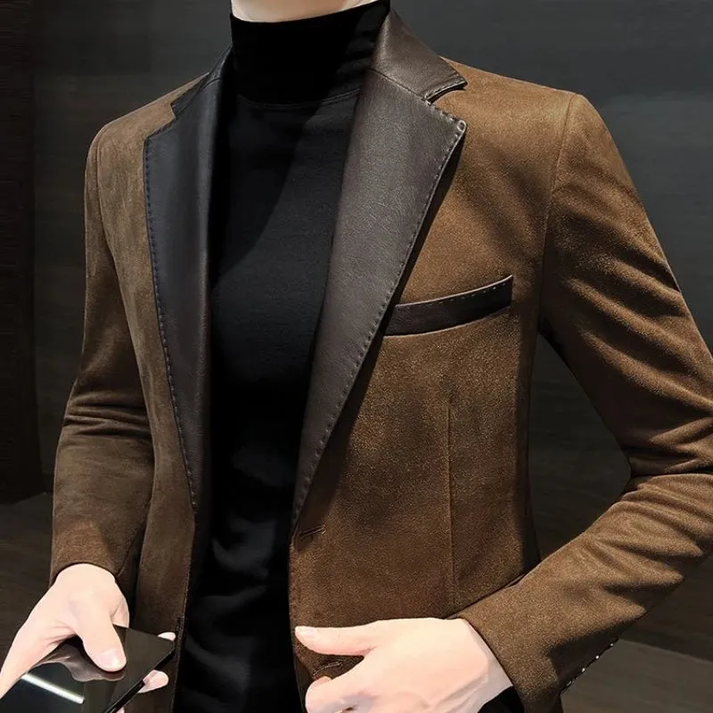 Bonsir Single Breasted Splicing New In Jacket for Men Vintage Coats Luxury Designer High Quality Spring Clothes Man Suits and Blazers