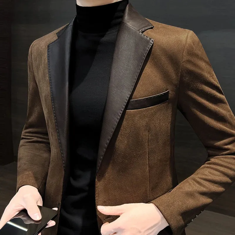Bonsir Single Breasted Splicing New In Jacket for Men Vintage Coats Luxury Designer High Quality Spring Clothes Man Suits and Blazers