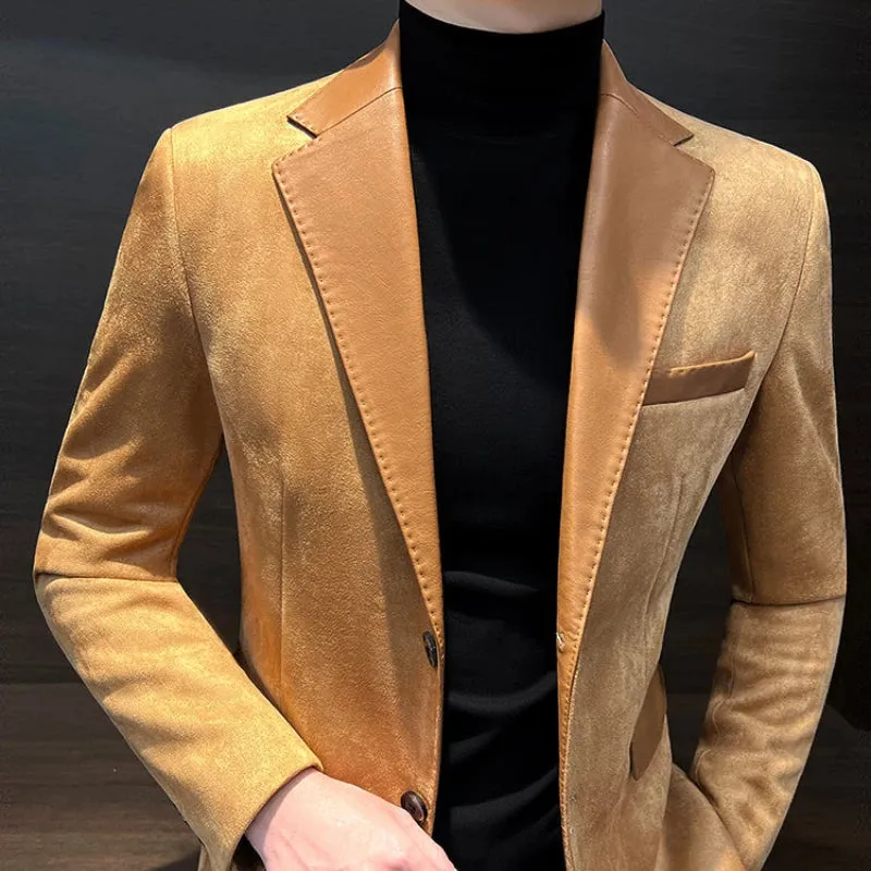 Bonsir Single Breasted Splicing New In Jacket for Men Vintage Coats Luxury Designer High Quality Spring Clothes Man Suits and Blazers