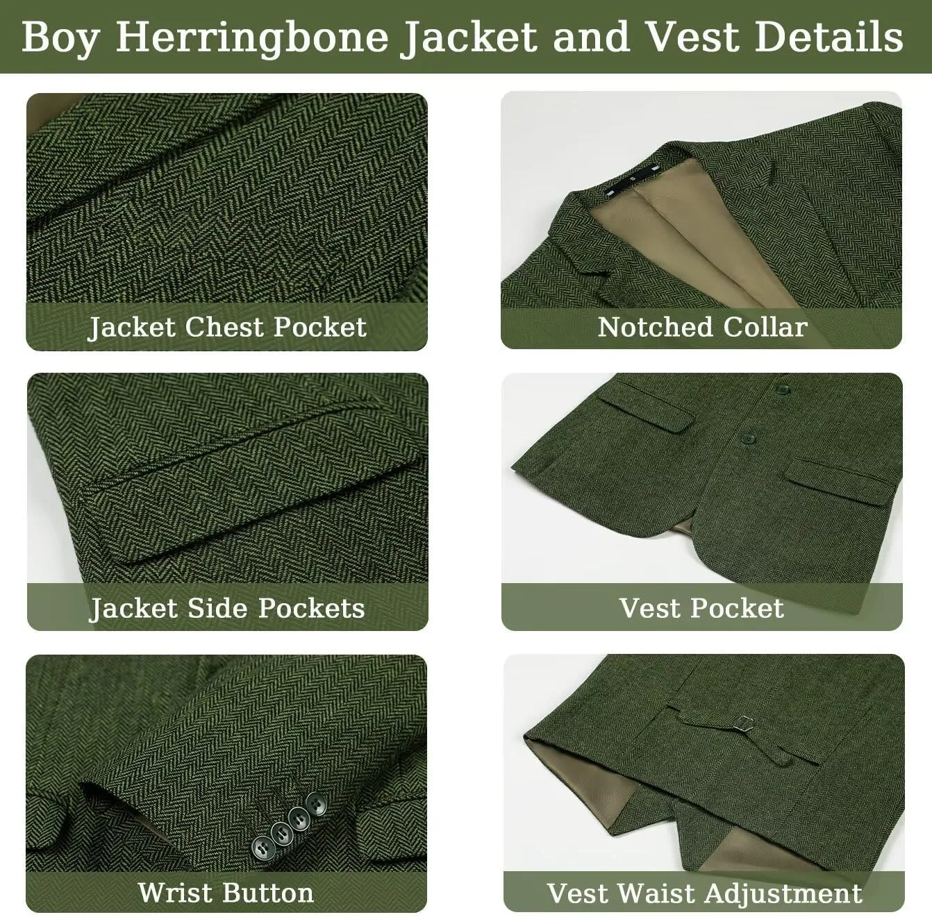 Boy's Suit Herringbone Tweed Blazer Slim Fit Kids Winter 1920s Retro Vintage Formal Wedding Prom Tuxedo Jacket Vest Pants Tie