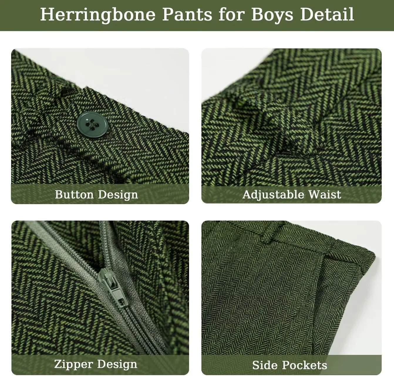 Boy's Suit Herringbone Tweed Blazer Slim Fit Kids Winter 1920s Retro Vintage Formal Wedding Prom Tuxedo Jacket Vest Pants Tie