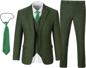 Boy's Suit Herringbone Tweed Blazer Slim Fit Kids Winter 1920s Retro Vintage Formal Wedding Prom Tuxedo Jacket Vest Pants Tie