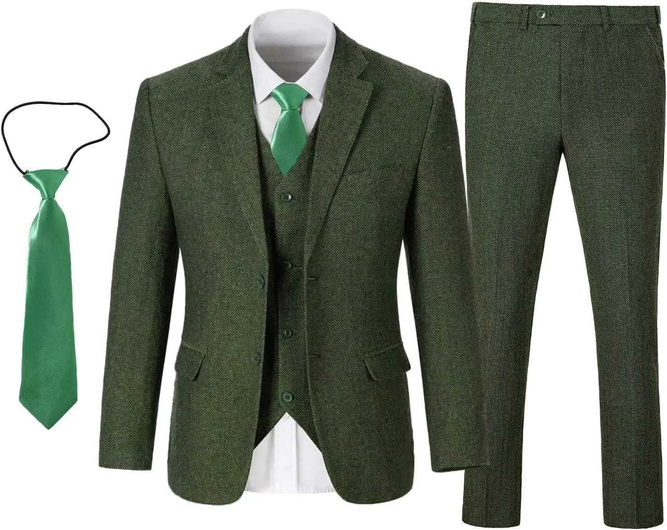 Boy's Suit Herringbone Tweed Blazer Slim Fit Kids Winter 1920s Retro Vintage Formal Wedding Prom Tuxedo Jacket Vest Pants Tie