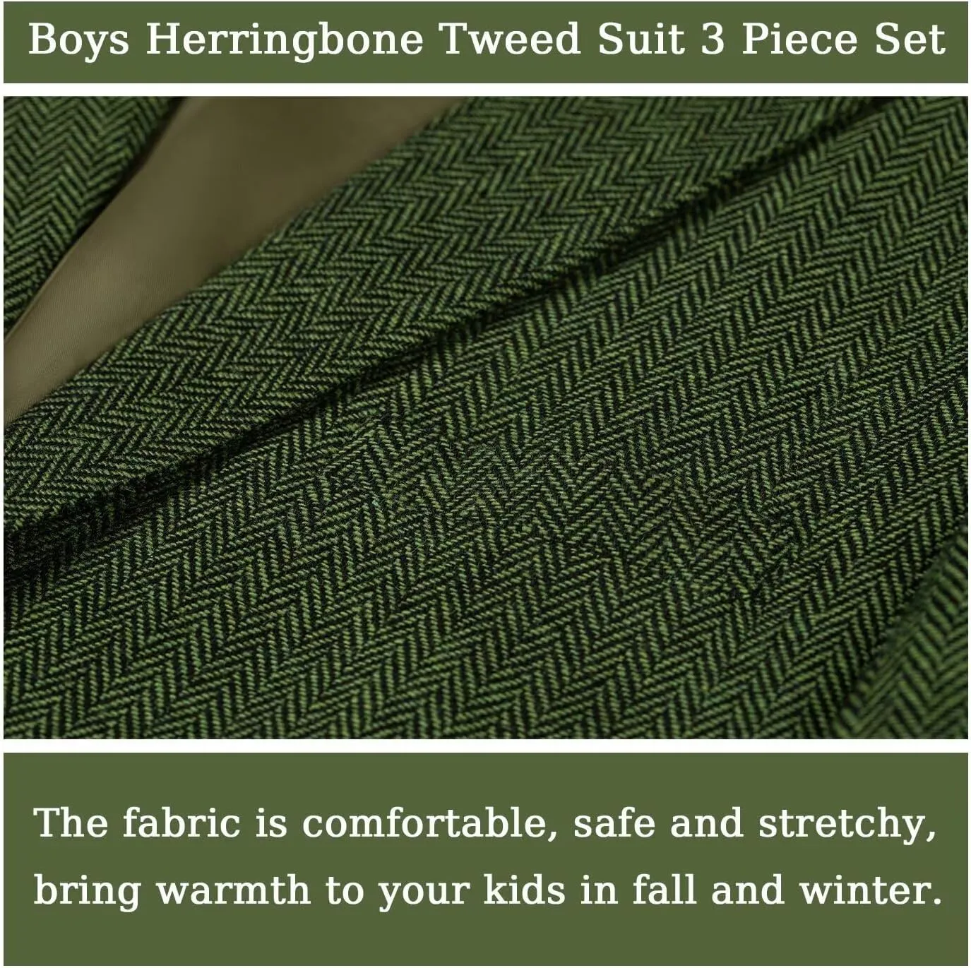Boy's Suit Herringbone Tweed Blazer Slim Fit Kids Winter 1920s Retro Vintage Formal Wedding Prom Tuxedo Jacket Vest Pants Tie