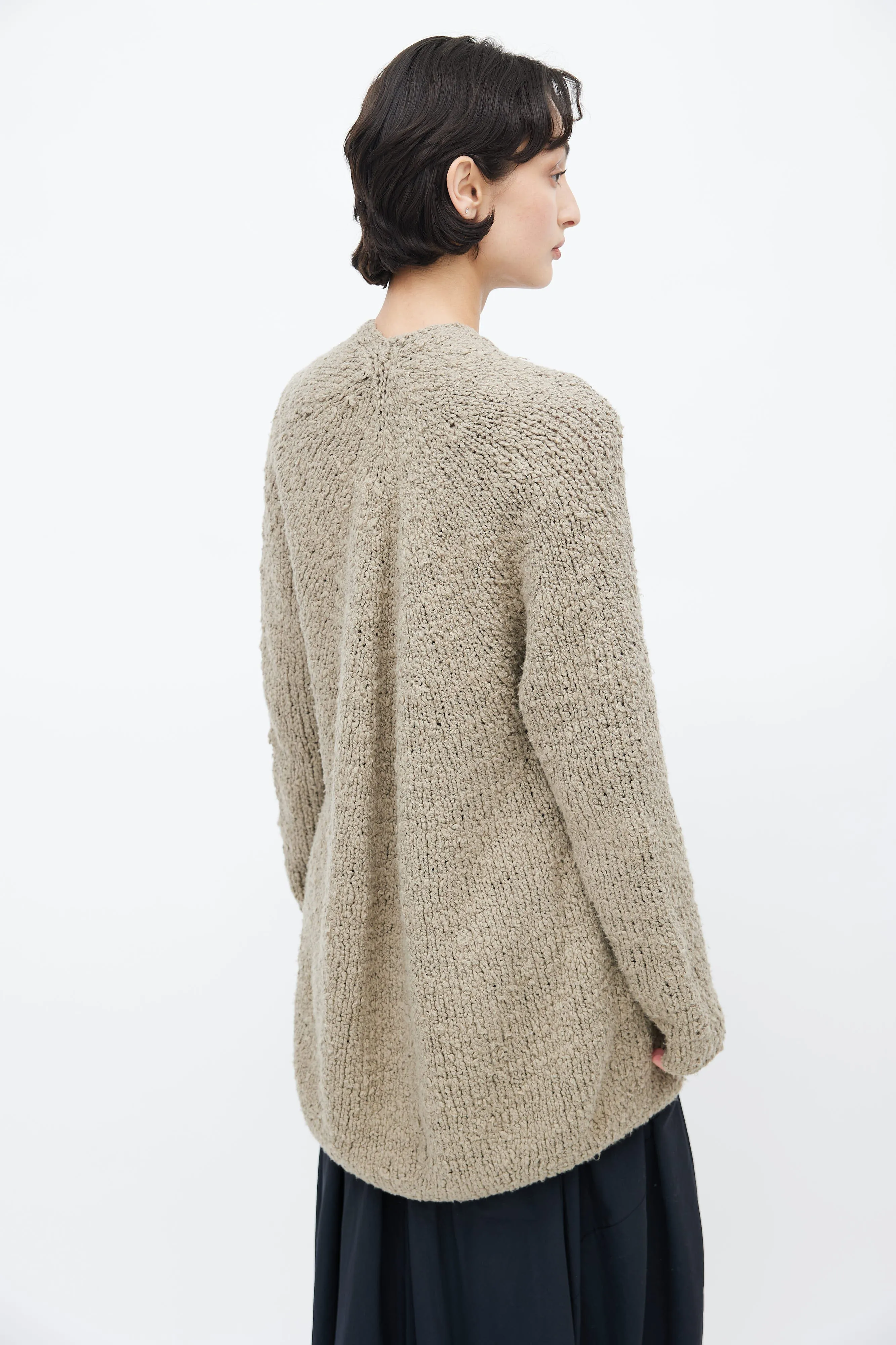 Brown Cotton Knit Open Cardigan