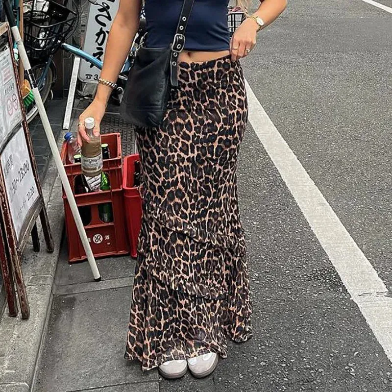 Cheetah Print High Charming Waist Maxi Skirt