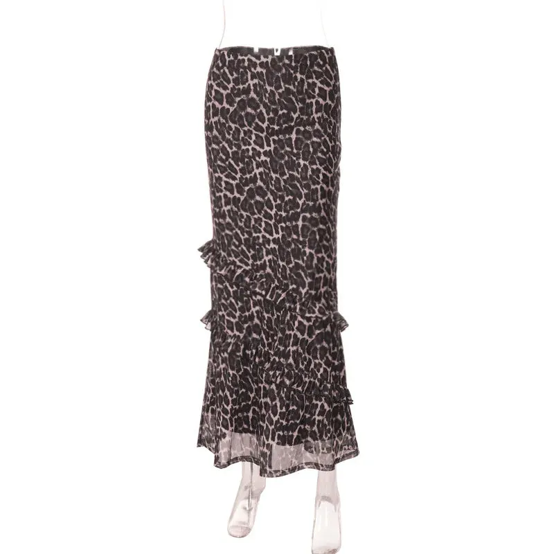 Cheetah Print High Charming Waist Maxi Skirt