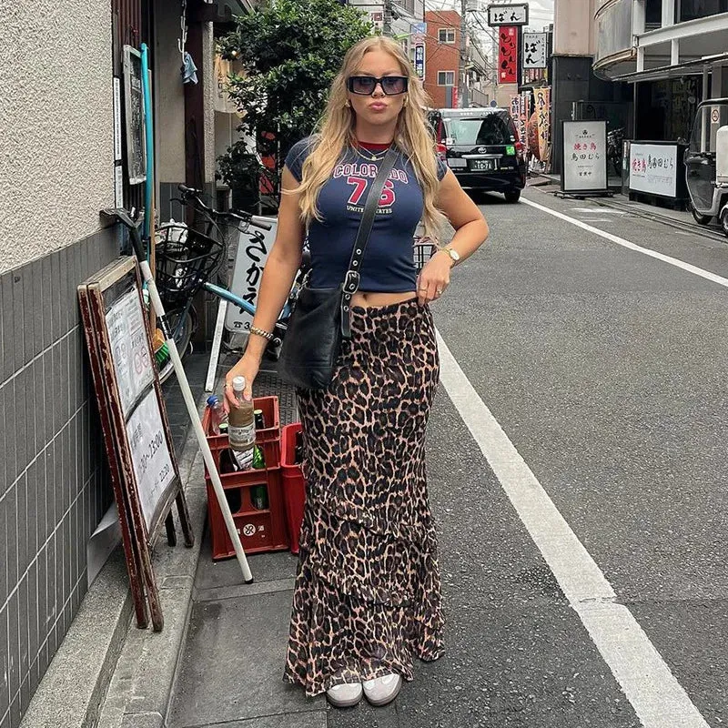 Cheetah Print High Charming Waist Maxi Skirt