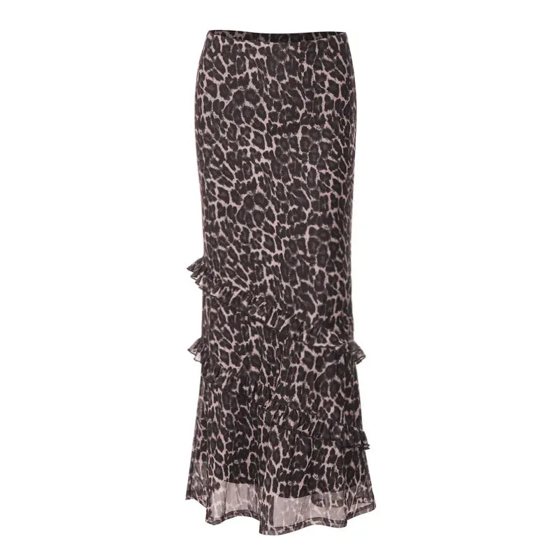 Cheetah Print High Charming Waist Maxi Skirt