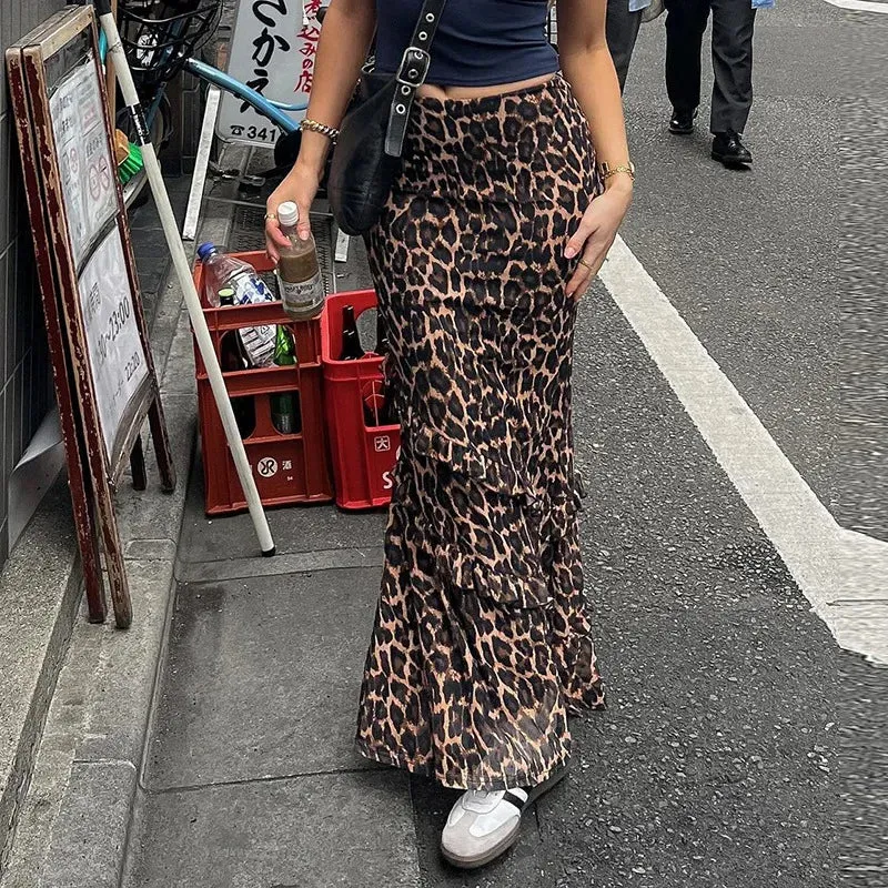 Cheetah Print High Charming Waist Maxi Skirt