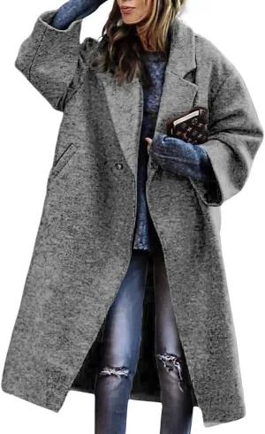 chouyatou Women's Winter Double Breasted Midi Long Wool Coat Notch Lapel Dressy Casual Winter Trench Coat