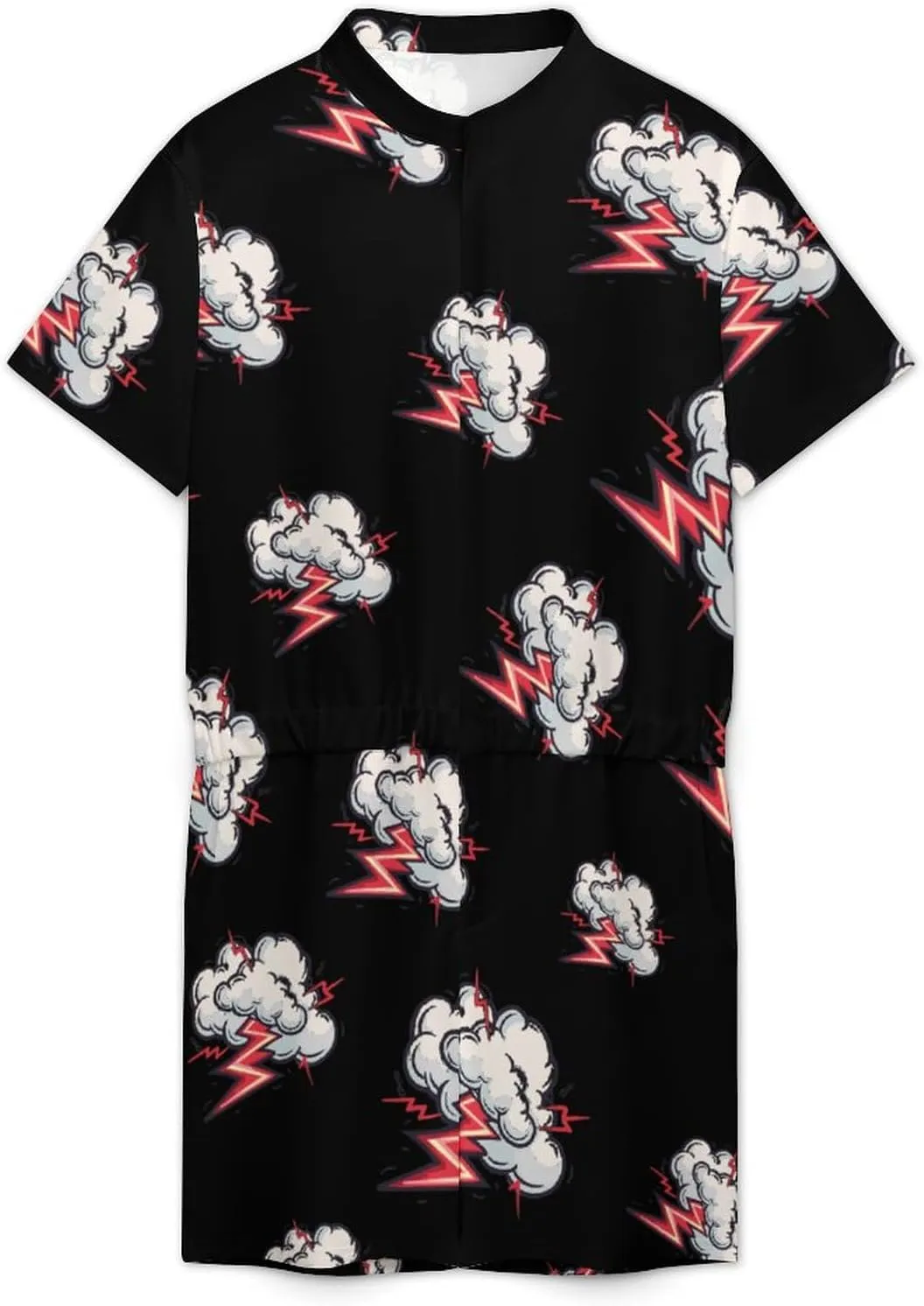 Cloud Thunder Mens Short Sleeve Rompers Printed Slim Fit One Piece Jumpsuit with Pocket