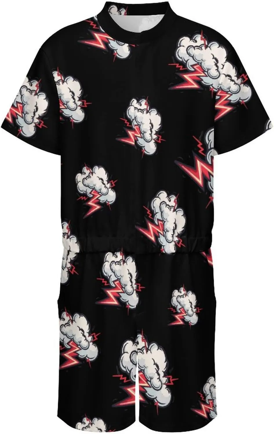 Cloud Thunder Mens Short Sleeve Rompers Printed Slim Fit One Piece Jumpsuit with Pocket