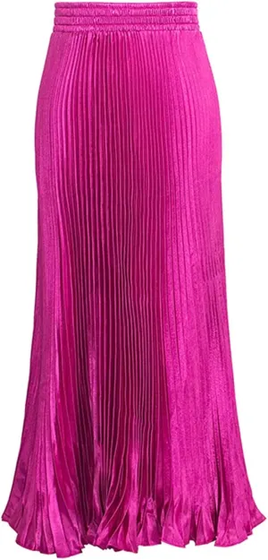 ebossy Women's Boho Satin Metallic Pleated Accordion Skirts Elastic High Waist Flowy A Line Shirring Maxi Long Skirt